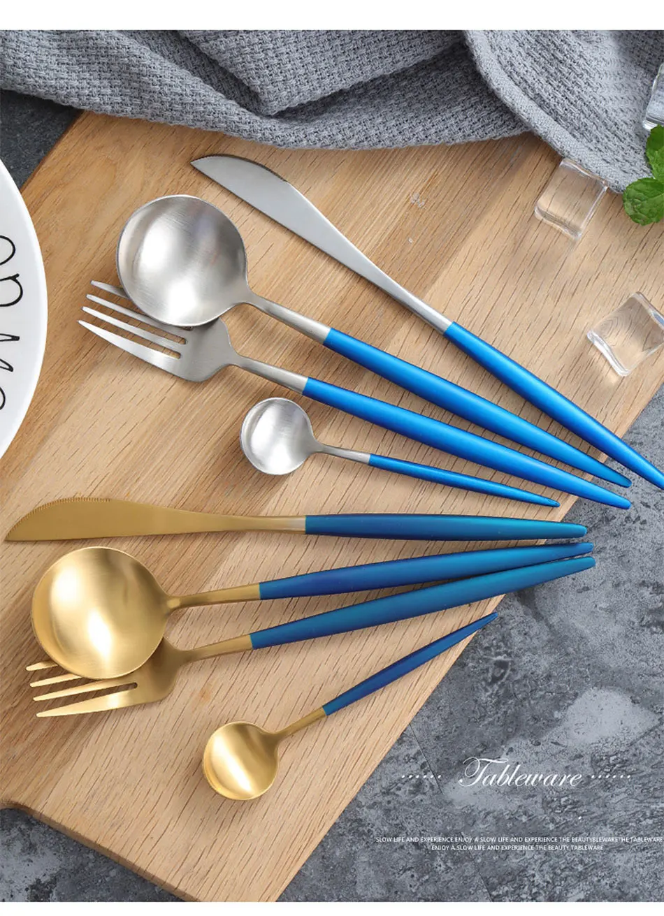 Luxury 304 Stainless Steel Tableware Set Black Rose Gold European Western Food Dinnerware Sets knife Forks Black Cutleries 4pc (14)