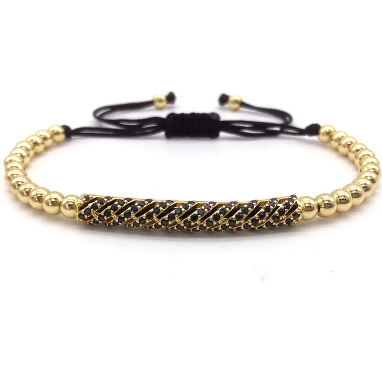 NAIQUBE Hot Brand New Trendy Braided Bracelets& Bangles CZ Long Tubes&4MM Copper Beads Macrame Jewelry For Men