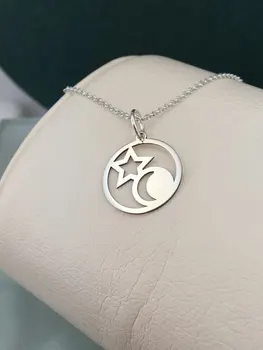 

30PCS Star Moon and Sun in Circle Round Necklace Minimalist Geometric Galaxy Sailor Crescent Half Moon Eclipse Chain Necklaces