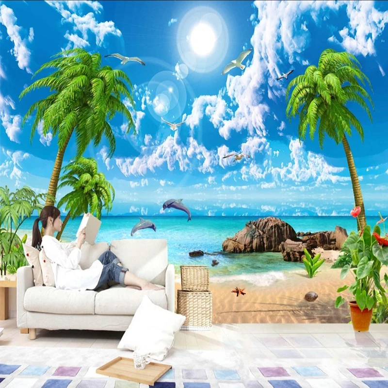 Фотообои 3D с морским пейзажем Настенные обои для гостиной ТВ дивана