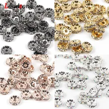 50 pçs 4/6/8/10mm ouro rosa ab strass rondelles cristal espaçador grânulos para joias descobertas fazendo diy pulseira colar