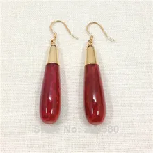 H-CE31 форма кукурузы целебные хрустальные красные Глаз Дракона, Агат Висячие серьги золотого цвета