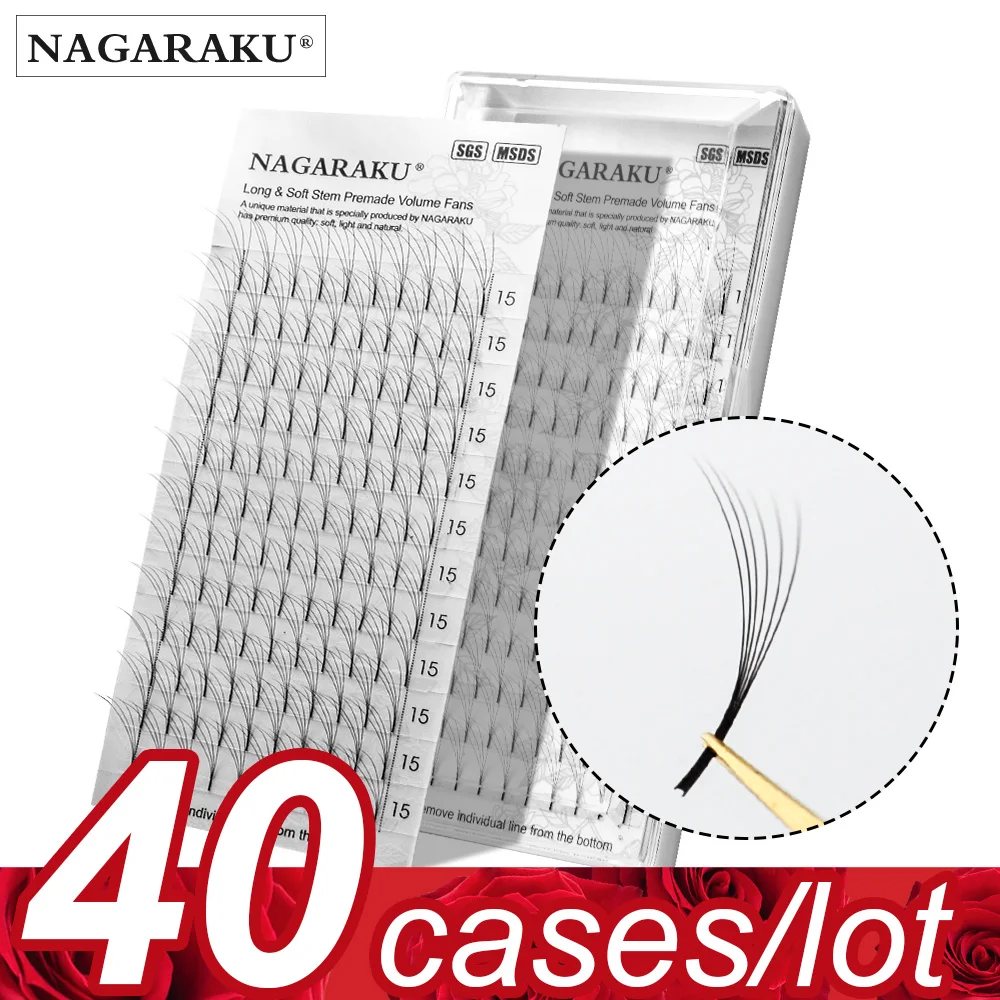 

NAGARAKU 40 trays Premade Volume Fans 3d/4d/5d/6d Lash Russian Volume Eyelash Extensions Pre made Fans Soft Light weight Make up