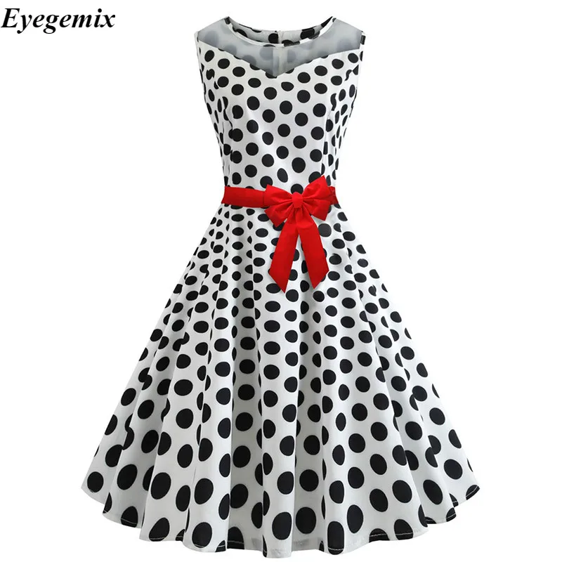 ShejoinSheenjoy Summer 1950s Retro Dot Hepburn Dress Women O- Neck Short Sleeve with Belt Elegant White Dress 2XL (3)