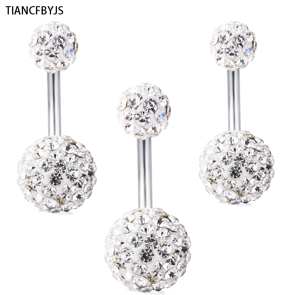 TIANCIFBYJSDoubleCrystalNavelRingSurgicalSteelBellyButtonRings