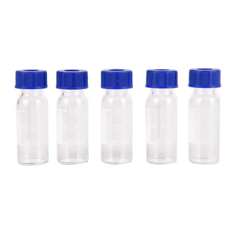 Graduation Sample Vials 5 Pc Plastic Lid Graduated Round Glass Reagent Bottle Blue Screw Cap On Cover | Канцтовары для офиса и