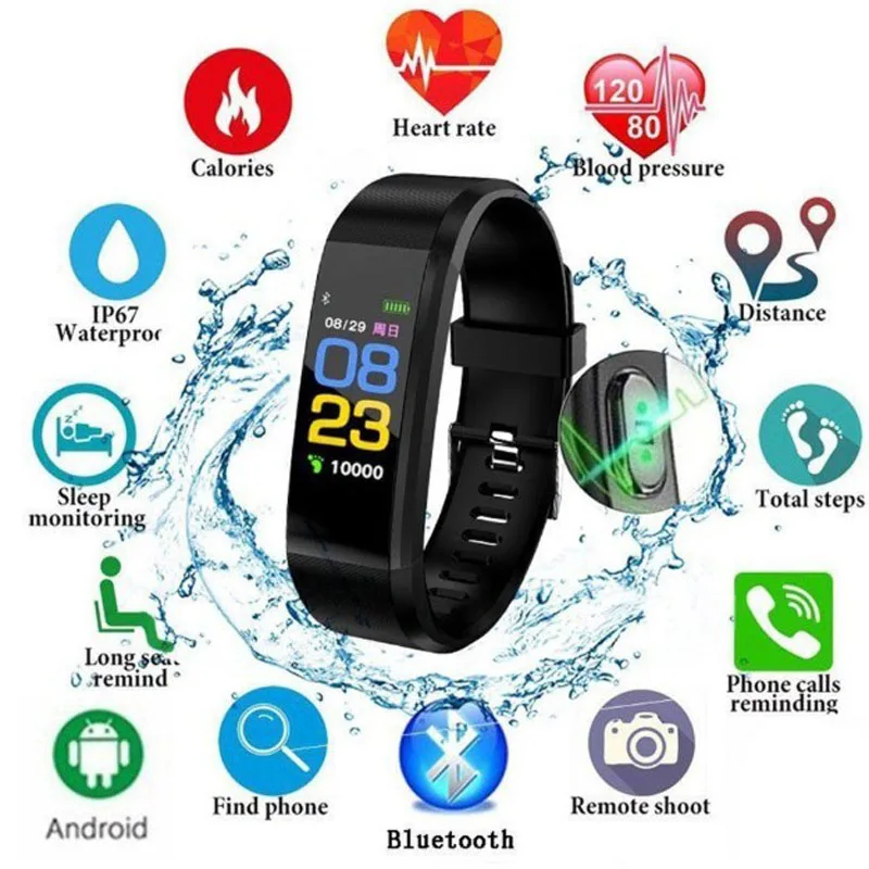 

Fashion Led Digital Watch 115 Smart Watch Men Women Heart Rate Fitness Tracker Smart Wristbands For Android IOS Smart Bracelets