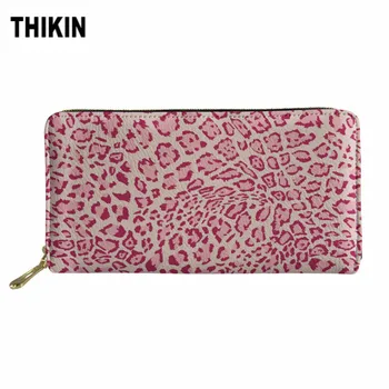 

THIKIN Long Wallet Women Pretty Pink Pattern Leather Leopard Print Lady Clutch Phone Case Puppy Card Holder Female Change Purses