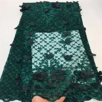 

High Quality 3d Flowers French Embroidery Lace Beaded Dress African lace fabric 2019 Latest Green Tulle Lace Fabric X1494