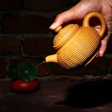 190 мл, ручная чайная кастрюля известных художников, бамбук, Бянь, Исин, керамика, фиолетовая глина, Сегмент грязи, Чайник Пуэр, кунг-фу, чайный горшок, семейные подарки