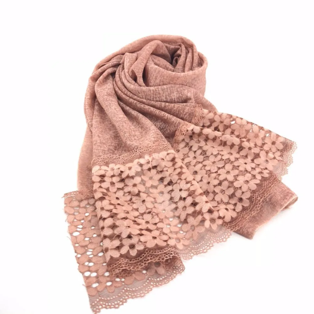 2018 Newest Women Plain Color Jersey Scarf Lace Patchwork Scarf Shawls