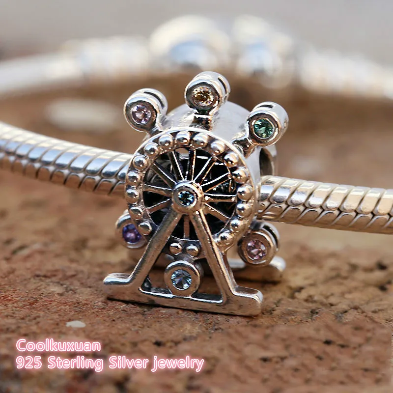

2019 Summer 925 Sterling Silver Ferris Wheel Charm, Multi-Colored Crystal Beads Fit Original Pandora Charms Bracelet DIY jewelry