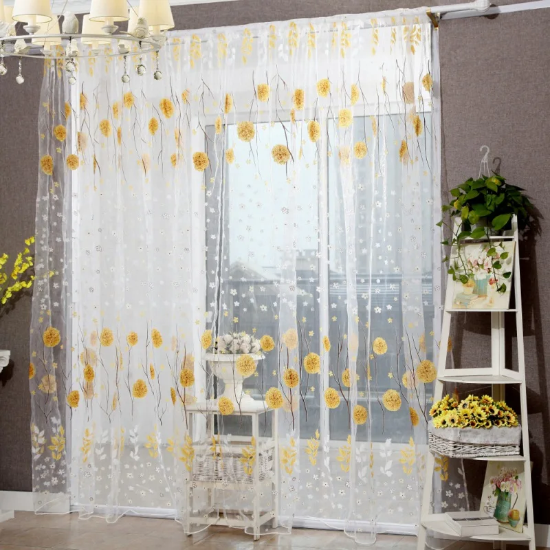

Hot Window Curtain Divider Tulle Voile Drape Panel Sheer Flower Print Curtains For Living Room