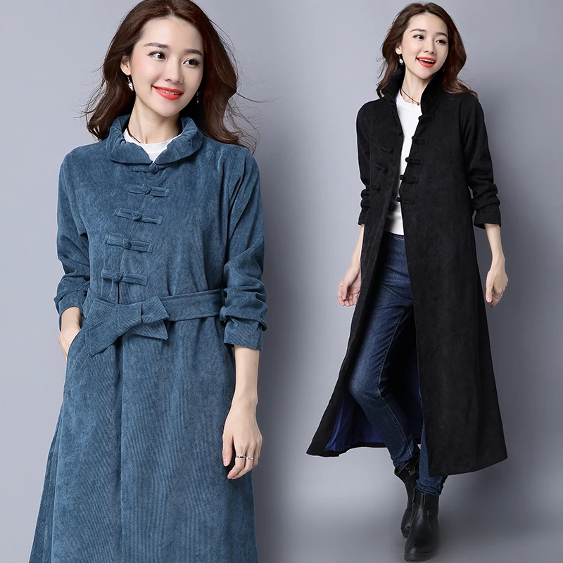 Baggy jackets corduroy women autumn trench coat Chinese vintage style ...
