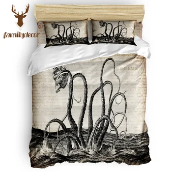 

FamilyDecor DHL Free Shipping Cthulhu Octopus Old Newspaper Bedding Sets Duvet Set Covers Memorial Day Father'S Day Living Room