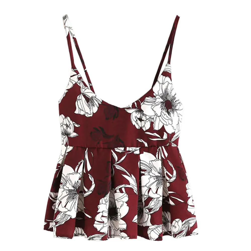 

Women Sleeveless Floral Print Ruffles Blouse Crop Tops Vest Tank Cami T Shirt Women Tops Cropped Feminino Ruffles Bralette Bra