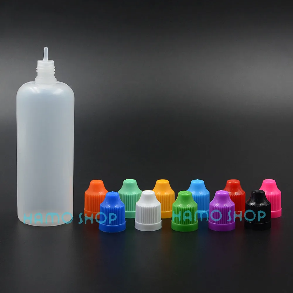 

11pcs Hot Sell Empty 100\120 ml Mix 11 Colors Plastic Dropper Bottle With Childproof Cap and Long Thin Tip