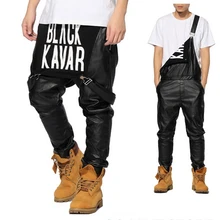 Мужские брюки с принтом Комбинезон длинный прямой дизайн черный PU черный KAVIAR тонкие брюки кожаные мужские и женские Jogger брюки на подтяжках