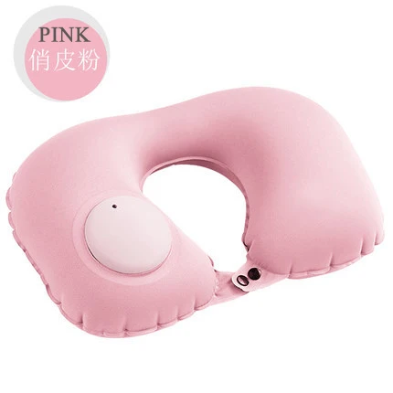 Автоматическая надувная подушка из флокированного пресса для путешествий, надувная u-образная подушка для шеи, подушка для автомобильных путешествий, подушка для полета - Цвет: pink