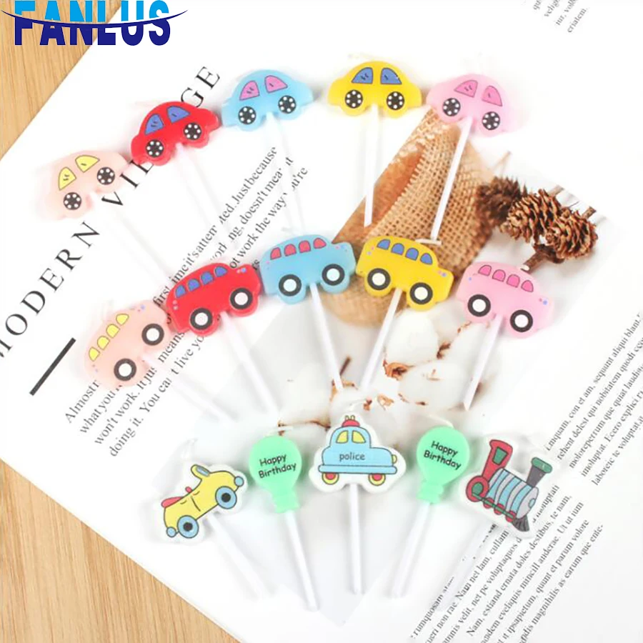 

Cartoon Car Candles Decorations Birthday Party Cute Flower Heart Birthday Cake Decoration First Baby Shower Boy Girl Favors Deco