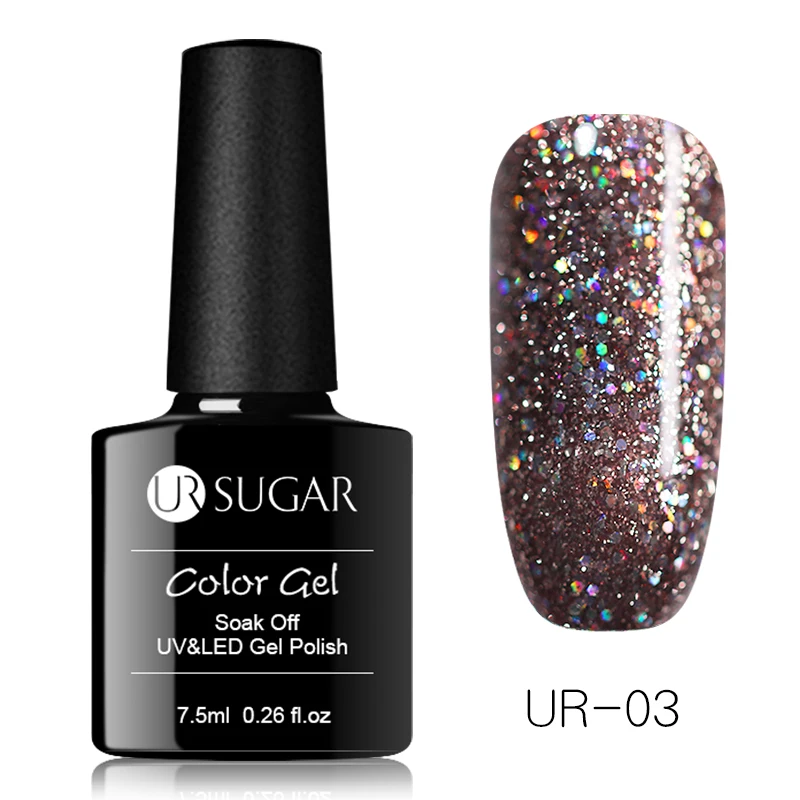 Ur Sugar 7,5 мл голографический сияющий блеск темно-коричневые блестки для дизайна ногтей замочить от УФ светодиодный гель для ногтей маникюрный лак - Цвет: UR-03