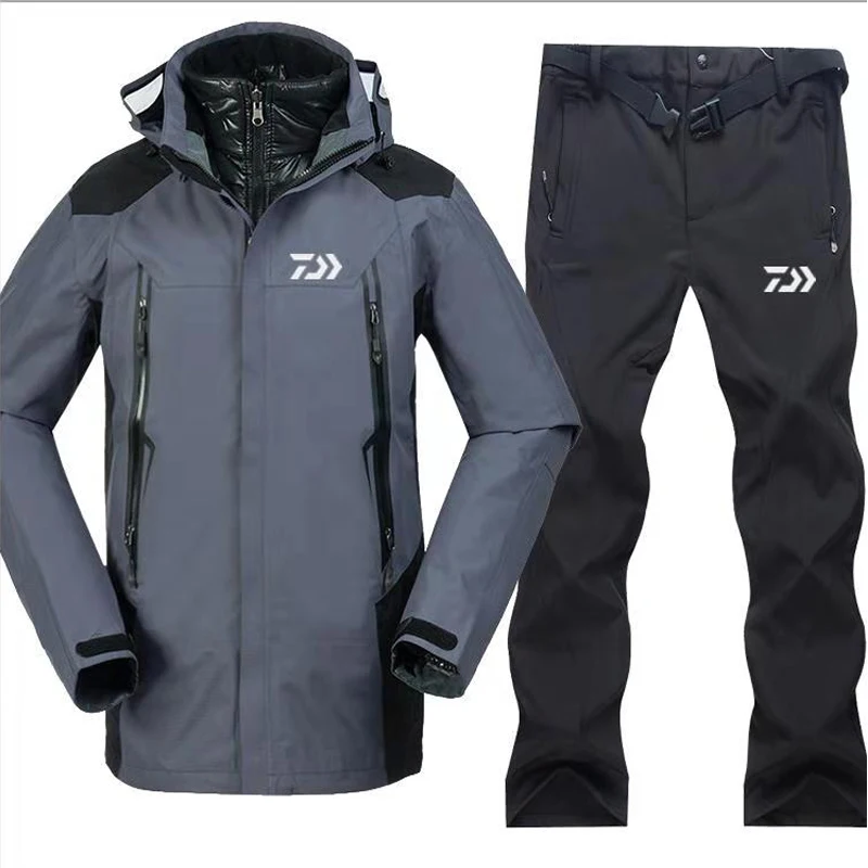 Набор из 3 предметов, новинка, daiwa, комплекты одежды для рыбалки, мужской теплый набор спортивной одежды для активного отдыха, походная ветрозащитная одежда, куртка для рыбалки и штаны