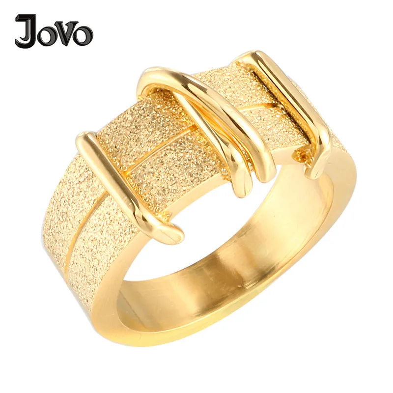 

High Quality Stainless Steel Ring Luxury Gold Color Wedding Engagement Frosted Couple Rings for Women Men Special Jewelry
