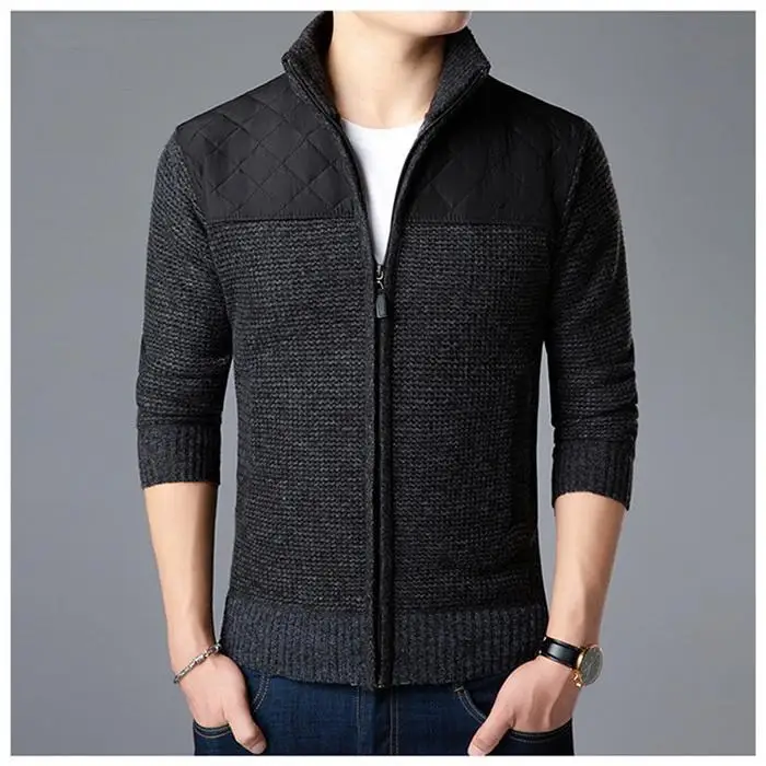 Stand Sleeve Cardigan Sweater Collar Jacket Winter Autumn Contrast Long Men Casual Slim Patchwork Zipper Color Stand Sleeve Cardigan Sweater Collar Jacket Winter Autumn Contrast Long Men Casual Slim Patchwork Zipper Color