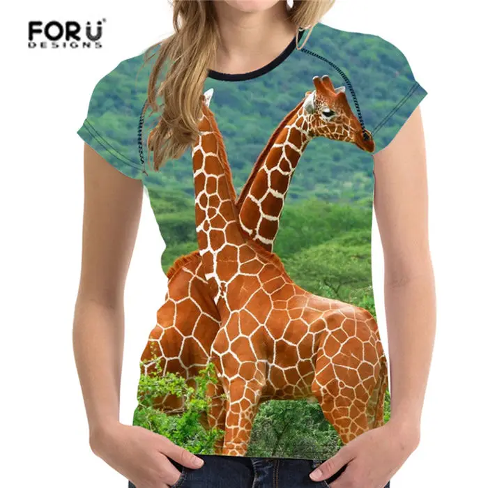 FORUDESIGNS/футболка женская забавная футболка Милая три жирафа инопланетянина Футболка женская футболка с тупым животным женские топы тренд - Цвет: XQ0440BV