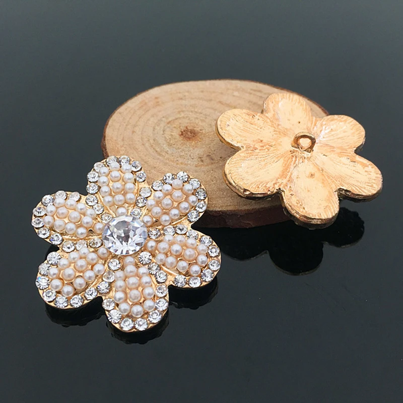 2016New 20Pcs 37mm Pearl Flower Rhinestones Shank Buttons for Shoes