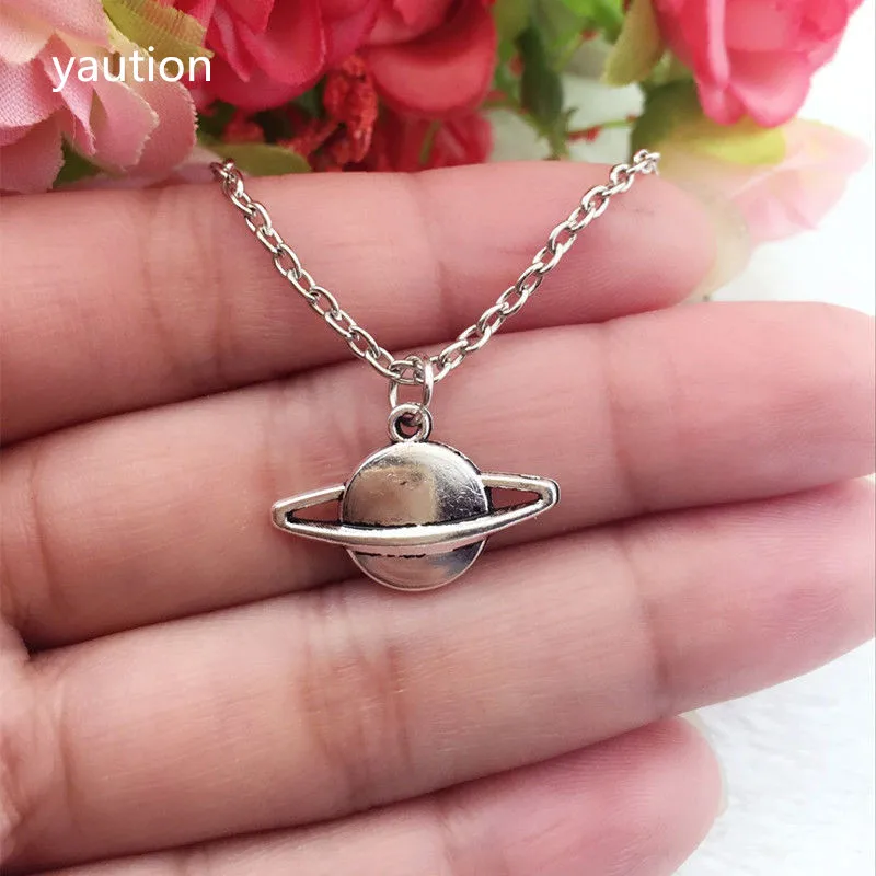 

SATURN NECKLACE Tibetan Silver Planet Charm Pendant Sci Fi Space Galaxy Necklace