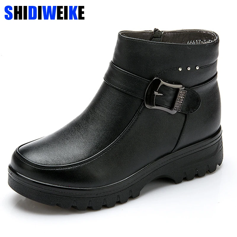 

Mature Warm Fur Round Toe Slip On Med Platform Ankle Snow Boots Buckle Women Fashion Shoes Size 35-41 n255