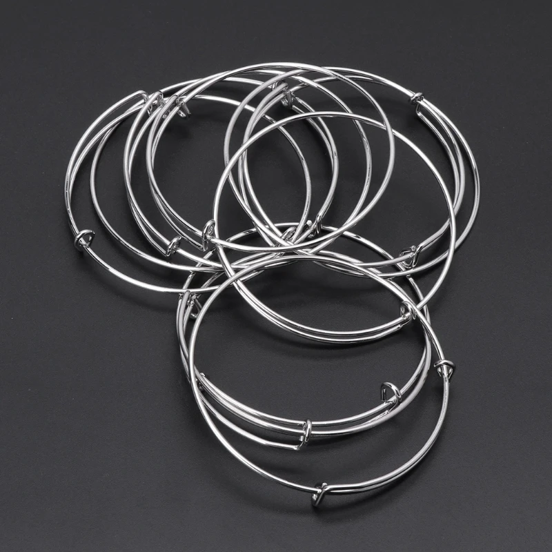 

10 Pcs Women's Silvery Adjustable Expandable Bangle Wire Wrapped Wrist Bracelet Drop Ship W2952001