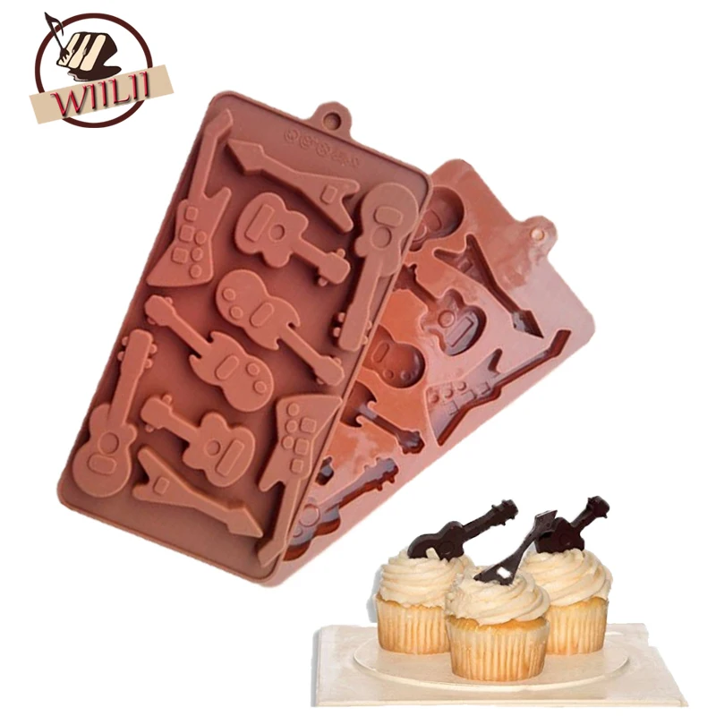 1PCS Silicone 10 Even Guitar Shapes 3D Chocolate Mold For Candy Fondant Ice Cube Tray Mould Cake Decorating Party Bar Tools | Дом и сад