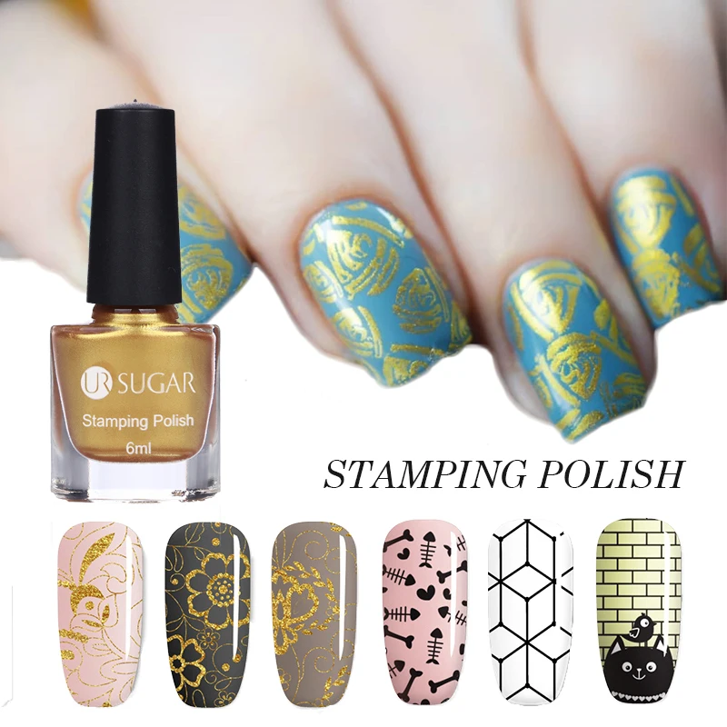

UR SUGAR 6ML Stamp Polish Nail Polish Nail Art Plate Printing Lacquer Colors Decoration Oil Varnish For Manicure DIY