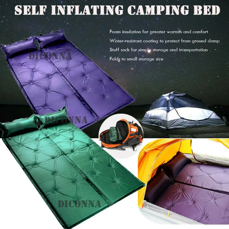 

2019 Newest Hot Air Inflatable Self-Inflating Outdoor Camping Roll Mat Pillow Sleeping Pad Air Mattress Bed Inflatable + Bag