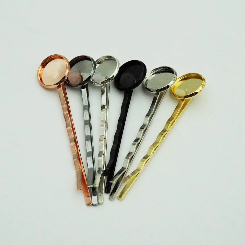 10pcs/lot high quality 12mm Multicolor Plated Copper Material Hairpin Hair Clips Hairpin Base Setting Cabochon Cameo