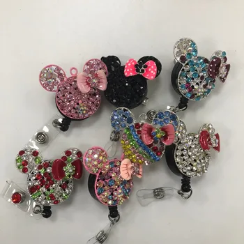 

10 pieces/lot free shipping Animal Crystal retractable nurse ID badge card reel