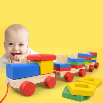 

New Baby Educational Assemblage Wooden Blocks Multifunction Geometry Sets Column Pull Carts Train Toys Children's Brinquedos