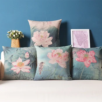 

Cushion Cover Lotus Green Pink Flower Cushion covers Home Decoration 45*45cm Pillow Covers Living Room Sofa Throw Pillow Cases