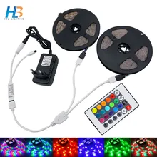 HBL RGB Светодиодная лента светильник 5 м 10 м 2835 SMD не водонепроницаемый светодиодный светильник IP20 IP65 гибкая светодиодная лента адаптер 24 кнопки дистанционного управления rgb полный комплект