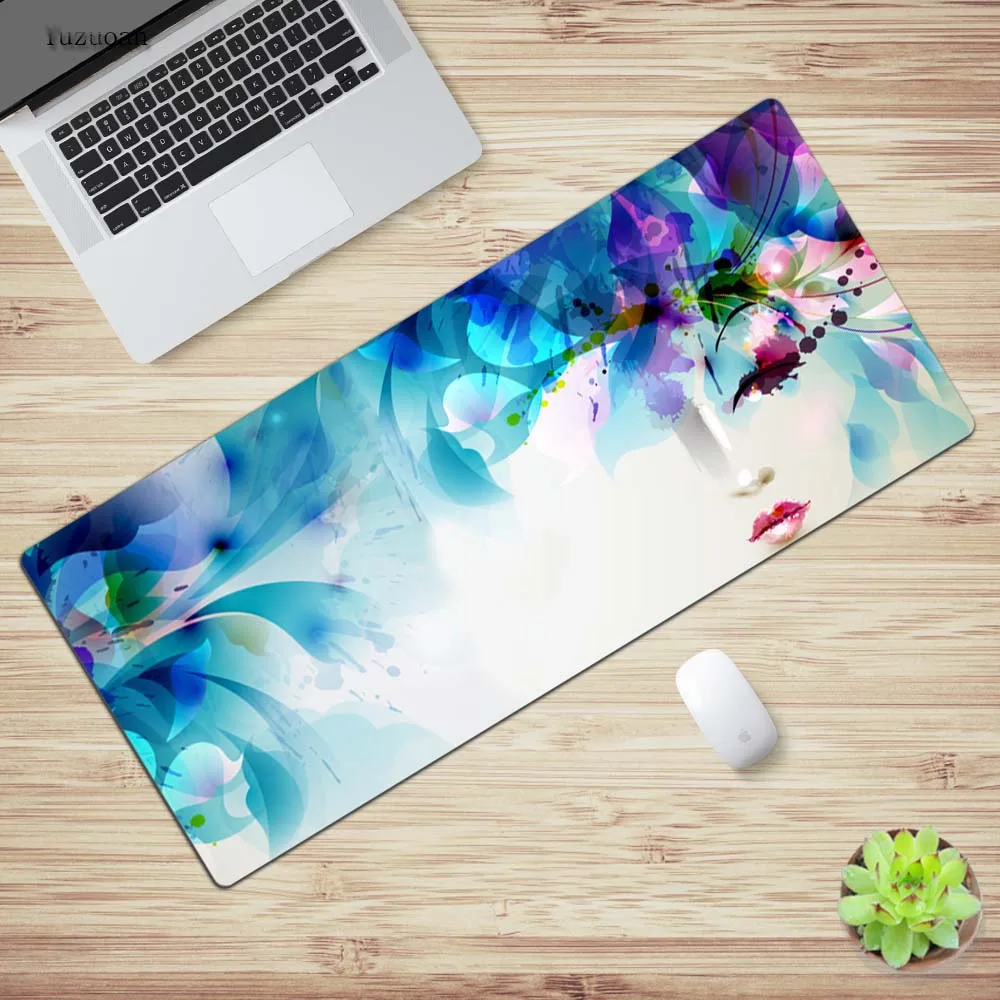  Yuzuoan Girl with Flower Large Overlock mouse pad Desk pad mouse laptop mousepad Gaming keyboard pa