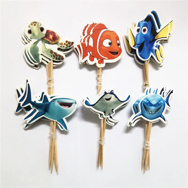 

24pcs/lot Cute Cartoon Finding Nemo Sea Theme Cupcake Toppers Wedding Cake Decoration Topper Picks Kids Birthday Party Supplies