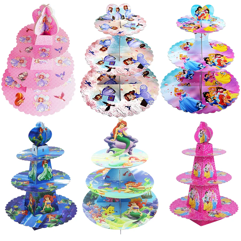 NEW 3 Tier Cupcake Stand Muffin Holder Cardboard Cake Rack Princess Kids Party