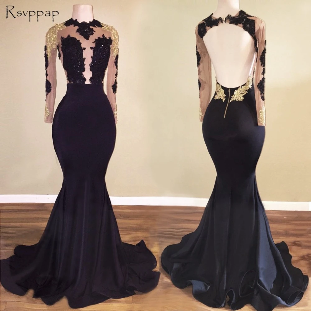 black backless floor length dress