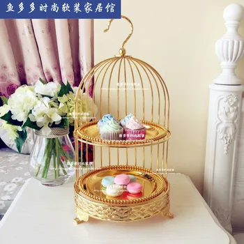 

Vintage gold double layer bird cage cake stand afternoon tea snack rack dessert West cake pan