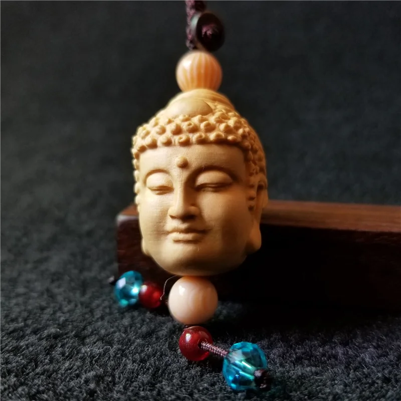 

Mini Double sided Two Face Buddha head devil statue Mobile bag decoration figurine wood Chinese toy Sculptures