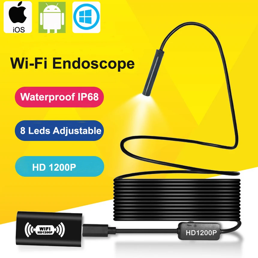 

Endoscope Camera Wifi HD 1200P IOS USB Endoscope for Android Wireless Waterproof IP68 Snake Tube Inspection Borescope Endoscopio