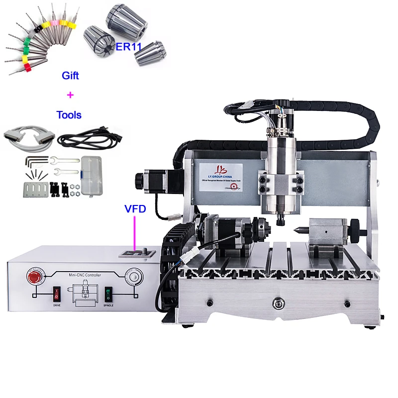 

4 Axis Mini CNC Router Engraver 3040 800W VFD CNC Cutting Machine