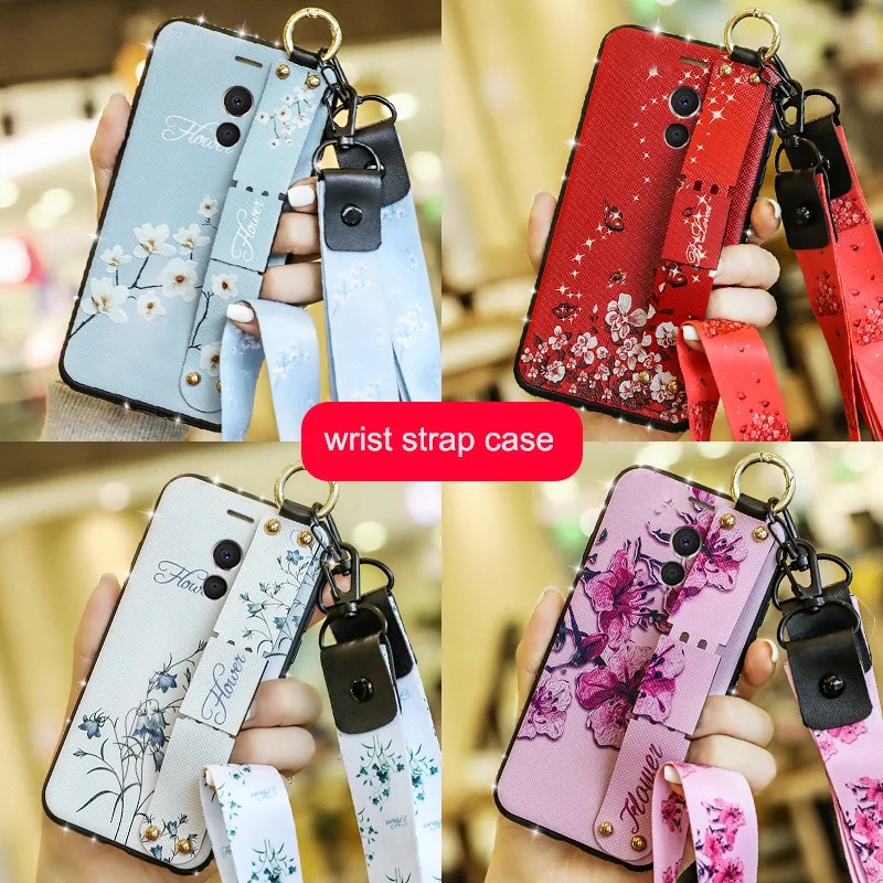 

Wrist Strap Case For Meizu M6 M5 M3 Note Meilan Note 3 5 6 Diamond Flower Cover Note6 Note3 Note5 Vintage Flower Pattern Holder